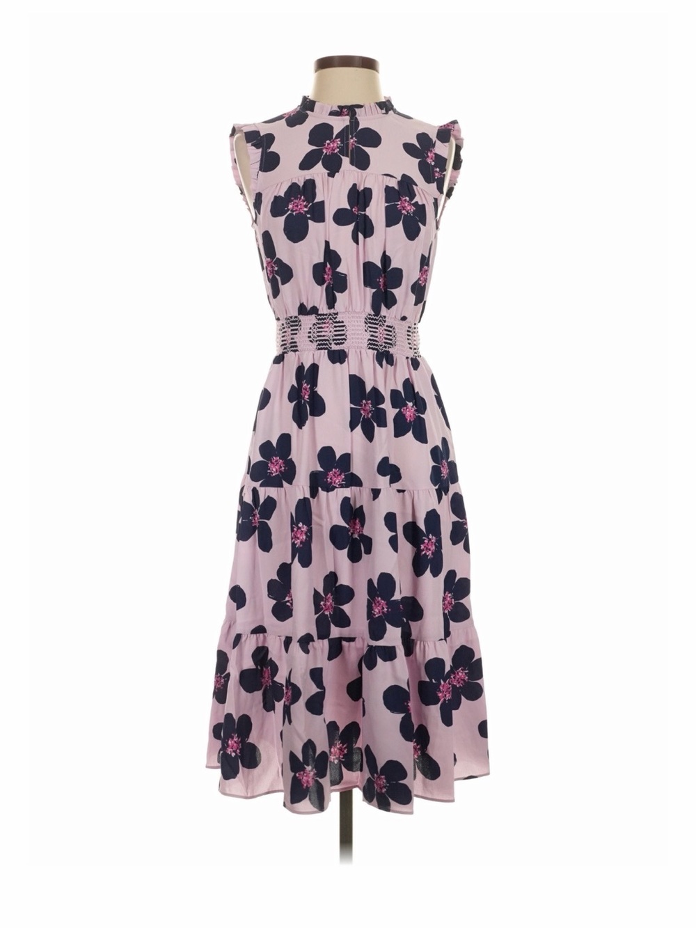 kate spade Pink Floral Midi Dress with Navy Blooms